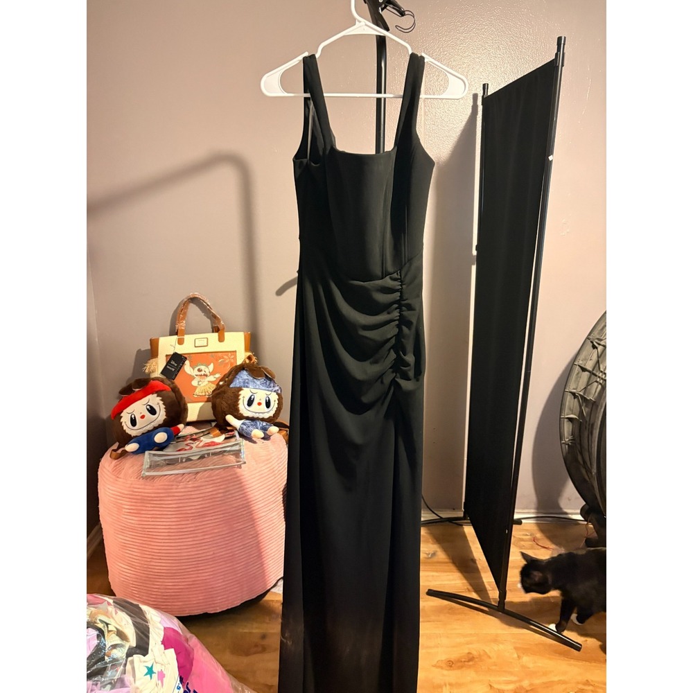 Love Nicki Lew Black, Black Maxi Occassion Dress with Ruching, Side Slit Sz M
